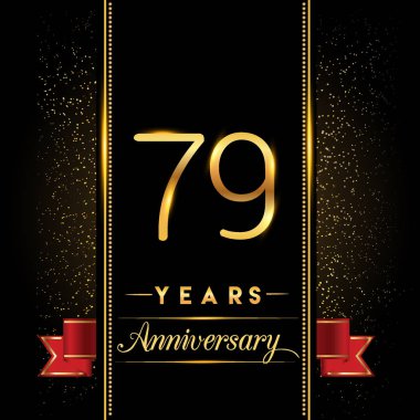 79 yıldönümü kutlama logo. yıldönümü logolu siyah arka plan, vektör tasarımı tebrik kartı ve davetiye için izole renkli konfeti altın