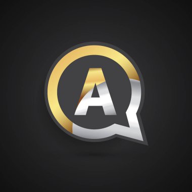 logo bir mektup altın ve gümüş daire sohbet simgesi üzerinde. Uygulama veya şirket kimliğinizi için zarif logo tasarım.