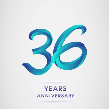 36 yıl yıldönümü kutlama logo mavi renkli izole üzerinde beyaz arka plan. 98 Doğum günü logosu için davetiye, afiş ve tebrik kartı