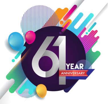 61 yıl yıldönümü logosu ile renkli arka plan, tasarım şablonu öğeleri için davetiye ve afiş, Doğum günü kutlaması vektör.