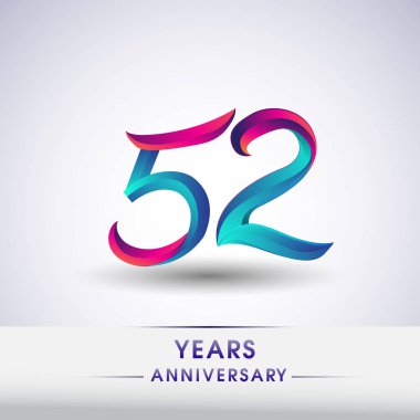 52 yıl yıldönümü kutlama logo mavi ve kırmızı 54 Doğum günü logosu beyaz arka plan üzerinde renkli,