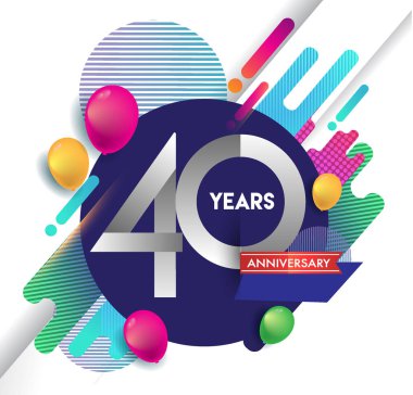 40 yıl yıldönümü logosu ile renkli arka plan, tasarım şablonu öğeleri için davetiye ve afiş, Doğum günü kutlaması vektör.