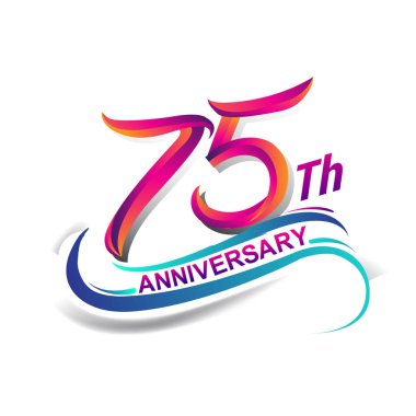 75 yıldönümü kutlama logo mavi ve kırmızı renkli. doksan dokuz yıl Doğum günü logosu beyaz arka plan üzerinde.