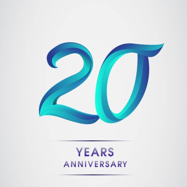 20 yıl yıldönümü kutlama logo mavi renkli izole üzerinde beyaz arka plan. 98 Doğum günü logosu için davetiye, afiş ve tebrik kartı