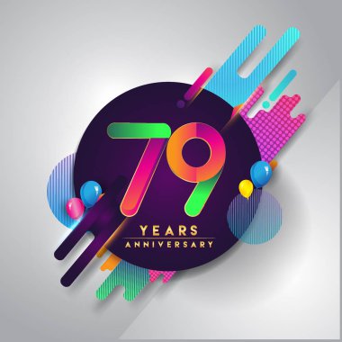 79 yıldönümü logosu ile renkli arka plan, tasarım şablonu öğeleri için davetiye ve afiş, Doğum günü kutlaması vektör