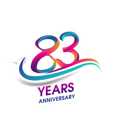 83 yıldönümü kutlama logo mavi ve kırmızı renkli. Doğum günü logosu beyaz arka plan üzerinde.
