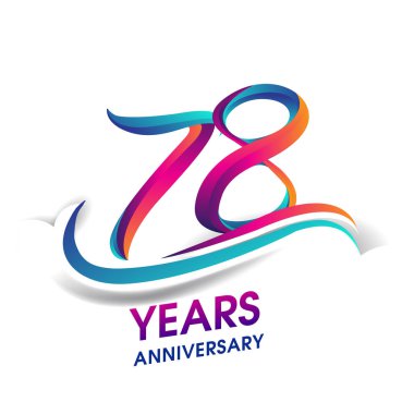 78 yıldönümü kutlama logo mavi ve kırmızı renkli. Doğum günü logosu beyaz arka plan üzerinde.