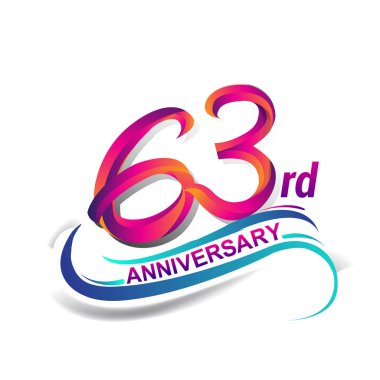 63 yıldönümü kutlama logo mavi ve kırmızı renkli. doksan dokuz yıl Doğum günü logosu beyaz arka plan üzerinde.
