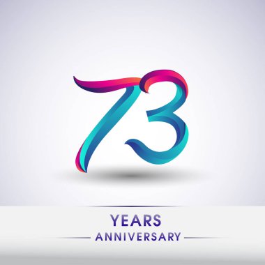 73 yıl yıldönümü kutlama logo mavi ve kırmızı renkli, Doğum günü logosu beyaz arka plan üzerinde