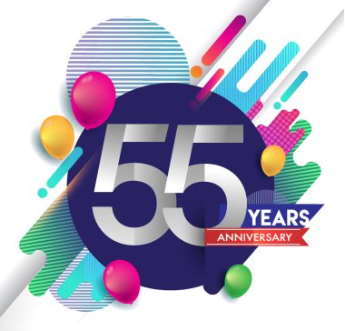  55 yıl yıldönümü logosu ile renkli arka plan, tasarım şablonu öğeleri için davetiye ve afiş, Doğum günü kutlaması vektör.