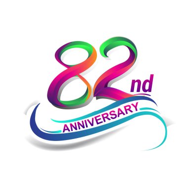 82 yıldönümü kutlama Logo yeşil ve kırmızı renkli. doksan yedi yıl Doğum günü logosu beyaz arka plan üzerinde.
