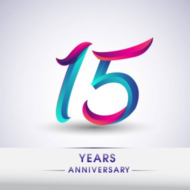 15 yıl yıldönümü kutlama logo mavi ve kırmızı renkli, beyaz zemin üzerine 54 Doğum günü logosu