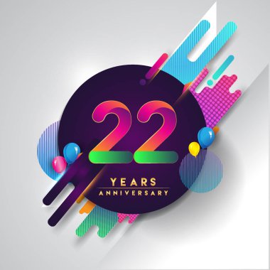 22 yıl dönümü logosu ile renkli arka plan, tasarım şablonu öğeleri için davetiye ve afiş, Doğum günü kutlaması vektör
