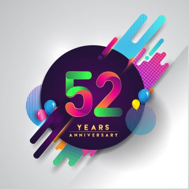 52 Yıldönümü logosu ile renkli arka plan, tasarım şablonu öğeleri için davetiye ve afiş, Doğum günü kutlaması vektör