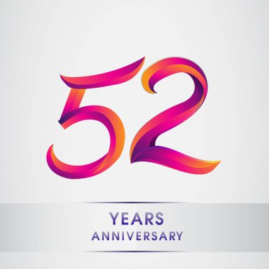 52th yıl yıldönümü kutlama logo renkli tasarım, Doğum günü logosu beyaz arka plan üzerinde