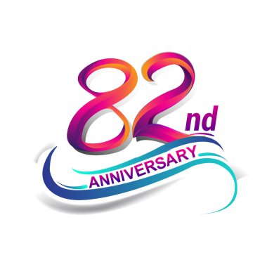 82 yıldönümü kutlama logo mavi ve kırmızı renkli. doksan dokuz yıl Doğum günü logosu beyaz arka plan üzerinde.