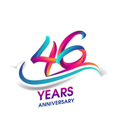 46 yıldönümü kutlama logo mavi ve kırmızı renkli. Doğum günü logosu beyaz arka plan üzerinde.