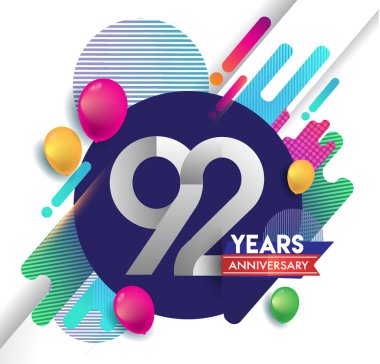 92 yıl yıldönümü logosu ile renkli arka plan, tasarım şablonu öğeleri için davetiye ve afiş, Doğum günü kutlaması vektör.