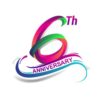 6 Yıldönümü kutlama Logo yeşil ve kırmızı renkli. doksan yedi yıl Doğum günü logosu beyaz arka plan üzerinde.