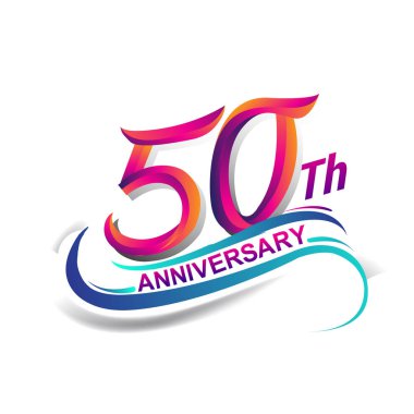 50 yıldönümü kutlama logo mavi ve kırmızı renkli. doksan dokuz yıl Doğum günü logosu beyaz arka plan üzerinde.