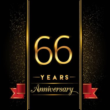 66 yıldönümü kutlama logo. yıldönümü logolu siyah arka plan, vektör tasarımı tebrik kartı ve davetiye için izole renkli konfeti altın