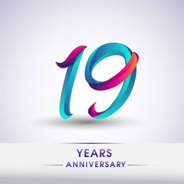 19 yıl yıldönümü kutlama logo mavi ve kırmızı 54 Doğum günü logosu beyaz arka plan üzerinde renkli,