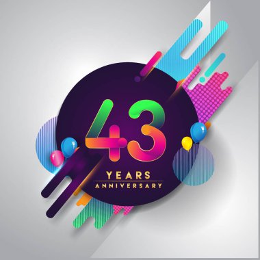 43 yıldönümü logosu ile renkli arka plan, tasarım şablonu öğeleri için davetiye ve afiş, Doğum günü kutlaması vektör