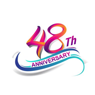 48 yıldönümü kutlama logo mavi ve kırmızı renkli. doksan dokuz yıl Doğum günü logosu beyaz arka plan üzerinde.
