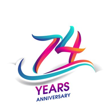 74 yıldönümü kutlama logo mavi ve kırmızı renkli. Doğum günü logosu beyaz arka plan üzerinde.