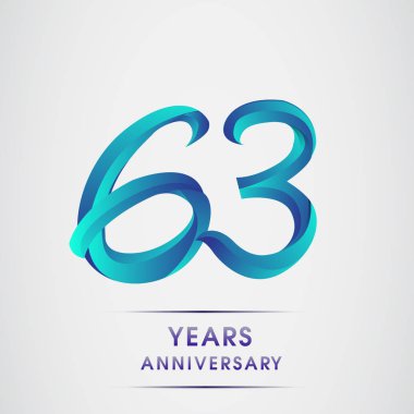 63 yıl yıldönümü kutlama logo mavi renkli izole üzerinde beyaz arka plan. 98 Doğum günü logosu için davetiye, afiş ve tebrik kartı