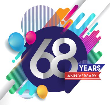 68 yıl yıldönümü logosu ile renkli arka plan, tasarım şablonu öğeleri için davetiye ve afiş, Doğum günü kutlaması vektör.