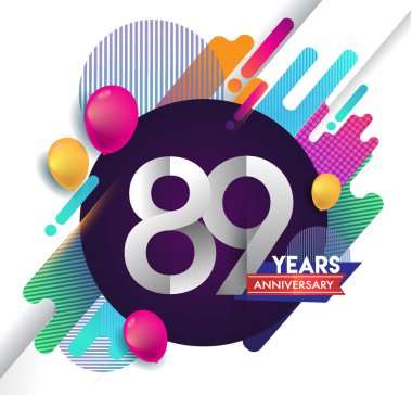 89 yıl yıldönümü logosu ile renkli arka plan, tasarım şablonu öğeleri için davetiye ve afiş, Doğum günü kutlaması vektör.