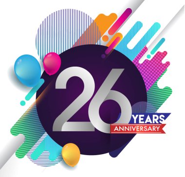 26 yıl yıldönümü logosu ile renkli arka plan, tasarım şablonu öğeleri için davetiye ve afiş, Doğum günü kutlaması vektör.