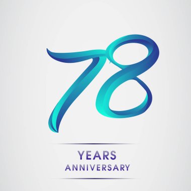 78 yıl yıldönümü kutlama logo mavi renkli izole üzerinde beyaz arka plan. 98 Doğum günü logosu için davetiye, afiş ve tebrik kartı