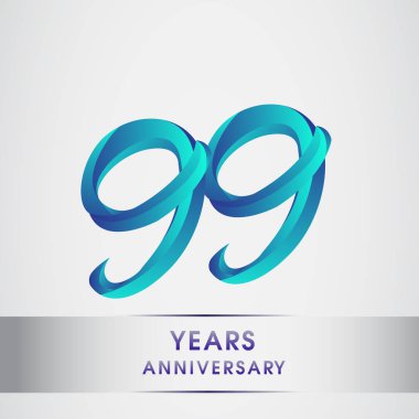 doksan dokuz yıl yıldönümü kutlama logo mavi renkli izole üzerinde beyaz arka plan. 99 Doğum günü logosu için davetiye, afiş ve tebrik kartı