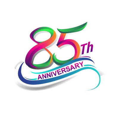 85 yıldönümü kutlama Logo yeşil ve kırmızı renkli. doksan yedi yıl Doğum günü logosu beyaz arka plan üzerinde.
