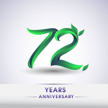 72 yıldönümü kutlama logo yaprakları ve yeşil renkli. 99 Doğum günü logosu beyaz arka plan üzerinde.