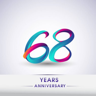 68 yıl yıldönümü kutlama logo mavi ve kırmızı renkli, Doğum günü logosu beyaz arka plan üzerinde