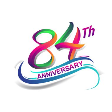84 yıldönümü kutlama Logo yeşil ve kırmızı renkli. doksan yedi yıl Doğum günü logosu beyaz arka plan üzerinde.