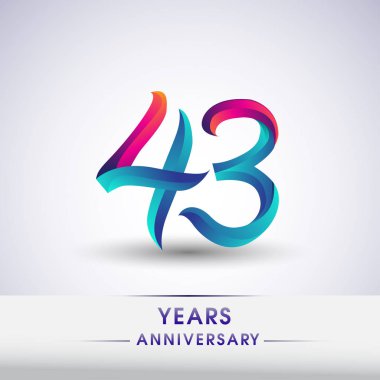43 yıl yıldönümü kutlama logo mavi ve kırmızı 54 Doğum günü logosu beyaz arka plan üzerinde renkli,