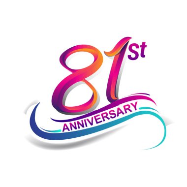 81 yıldönümü kutlama logo mavi ve kırmızı renkli. doksan dokuz yıl Doğum günü logosu beyaz arka plan üzerinde.