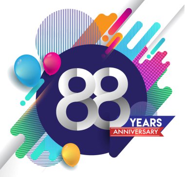 88 yıl yıldönümü logosu ile renkli arka plan, tasarım şablonu öğeleri için davetiye ve afiş, Doğum günü kutlaması vektör.