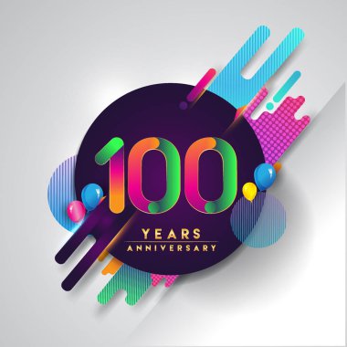 100 yıldönümü logosu ile renkli arka plan, tasarım şablonu öğeleri için davetiye ve afiş, Doğum günü kutlaması vektör