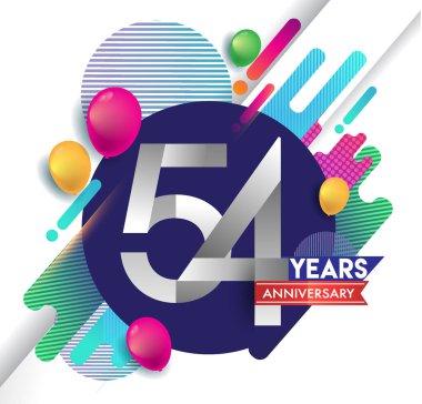 54 yıl yıldönümü logosu ile renkli arka plan, tasarım şablonu öğeleri için davetiye ve afiş, Doğum günü kutlaması vektör.
