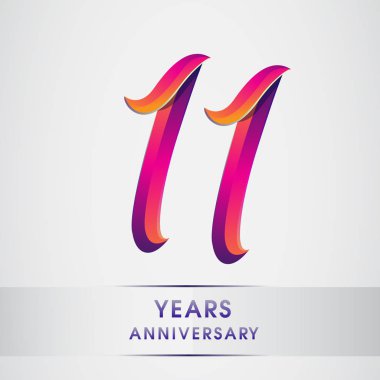 11 yıl yıldönümü kutlama logo renkli tasarım, Doğum günü logosu beyaz arka plan üzerinde