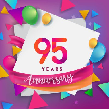 95 yıl yıldönümü kutlama tasarım, balonlar ve şerit, renkli tasarım öğeleri için afiş, davetiye, tebrik kartı, altmış üç Doğum günü kutlama partisi.
