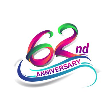 62 yıldönümü kutlama Logo yeşil ve kırmızı renkli. doksan yedi yıl Doğum günü logosu beyaz arka plan üzerinde.