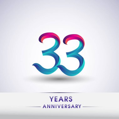 33 yıl yıldönümü kutlama logo mavi ve kırmızı 54 Doğum günü logosu beyaz arka plan üzerinde renkli,