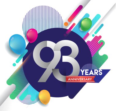 93 yıl yıldönümü logosu ile renkli arka plan, tasarım şablonu öğeleri için davetiye ve afiş, Doğum günü kutlaması vektör.