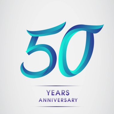 50 yıl yıldönümü kutlama logo mavi renkli izole üzerinde beyaz arka plan. 98 Doğum günü logosu için davetiye, afiş ve tebrik kartı